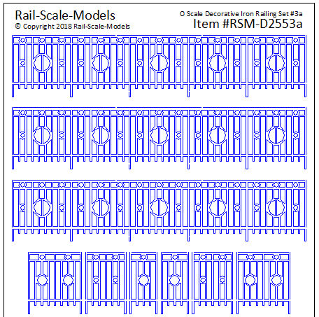 O Scale Decorative Iron Railing Set 3 ~ Linear